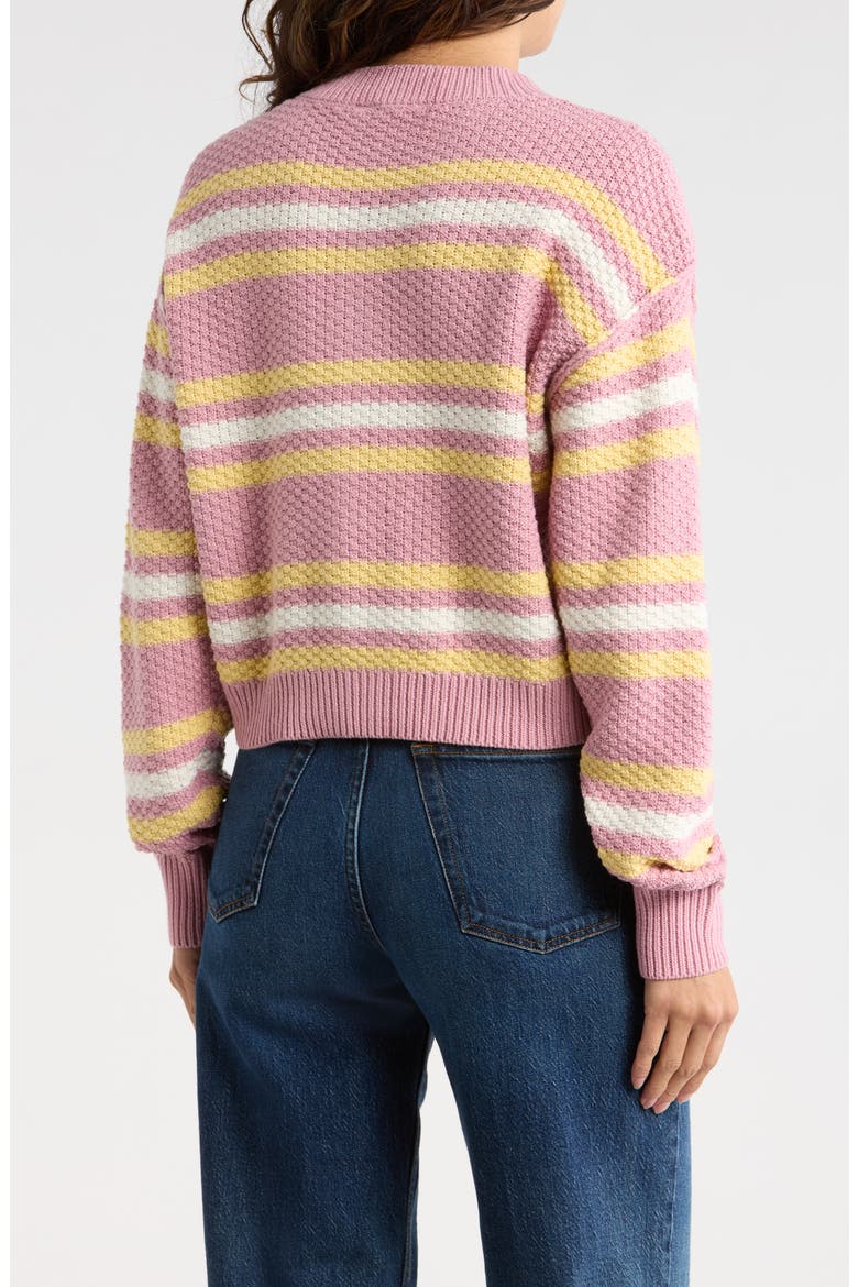 Stripe Button Front Cotton Blend Crop Cardigan, Alternate, color, PETAL PINK