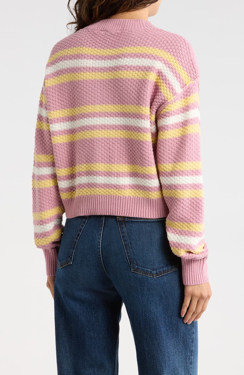 INTERNATIONAL DESIGNER Stripe Button Front Cotton Blend Crop Cardigan, Alternate, color, Petal Pink
