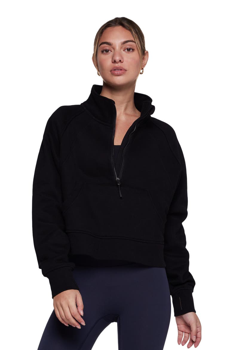 Effortless Fleece Crop Half Zip Sweatshirt, Alternate, color, Black