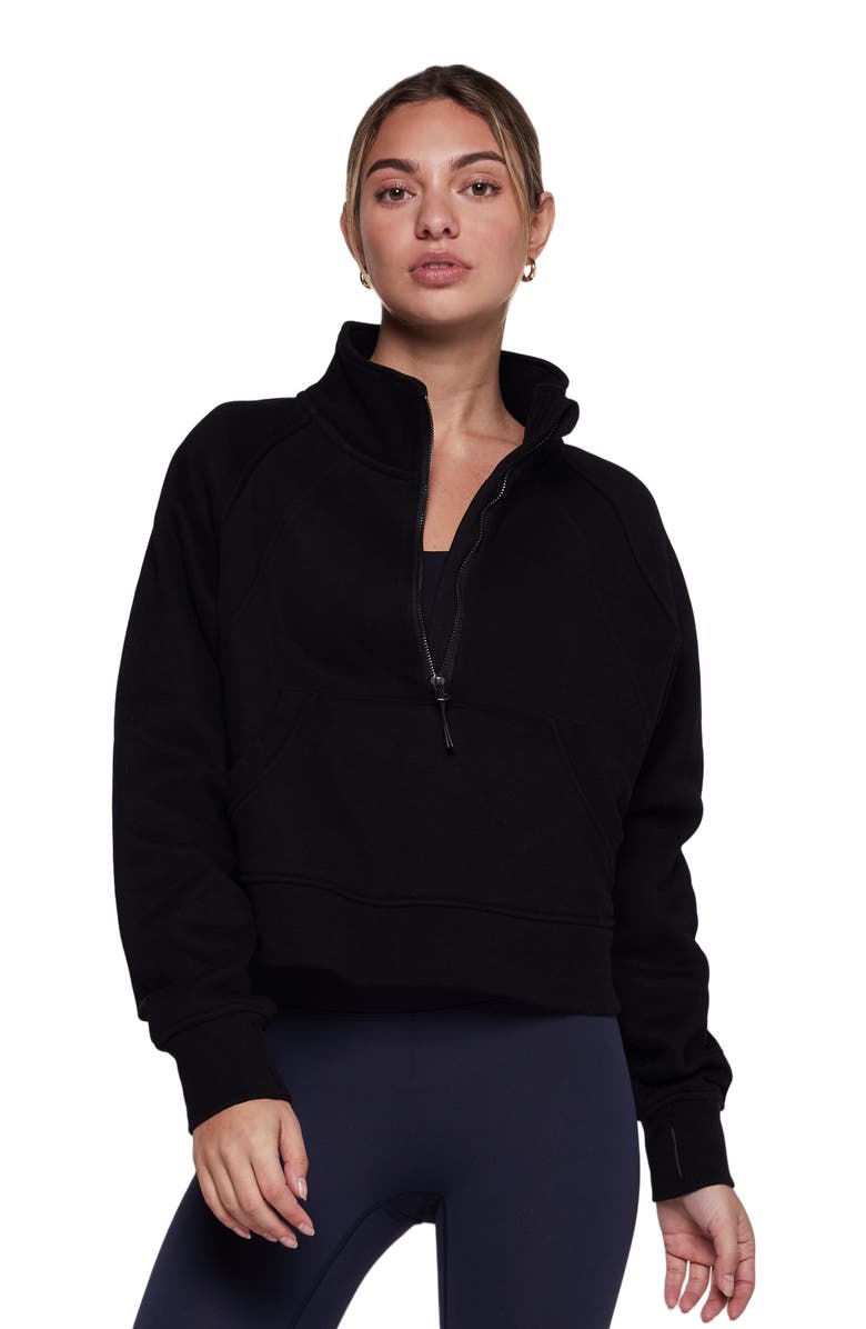 Rebody Active Effortless Fleece Crop Half Zip Sweatshirt, Alternate, color, Black