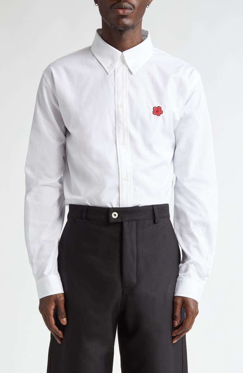 KENZO Boke Flower Embroidered Cotton Button-Down Shirt, Main, color,