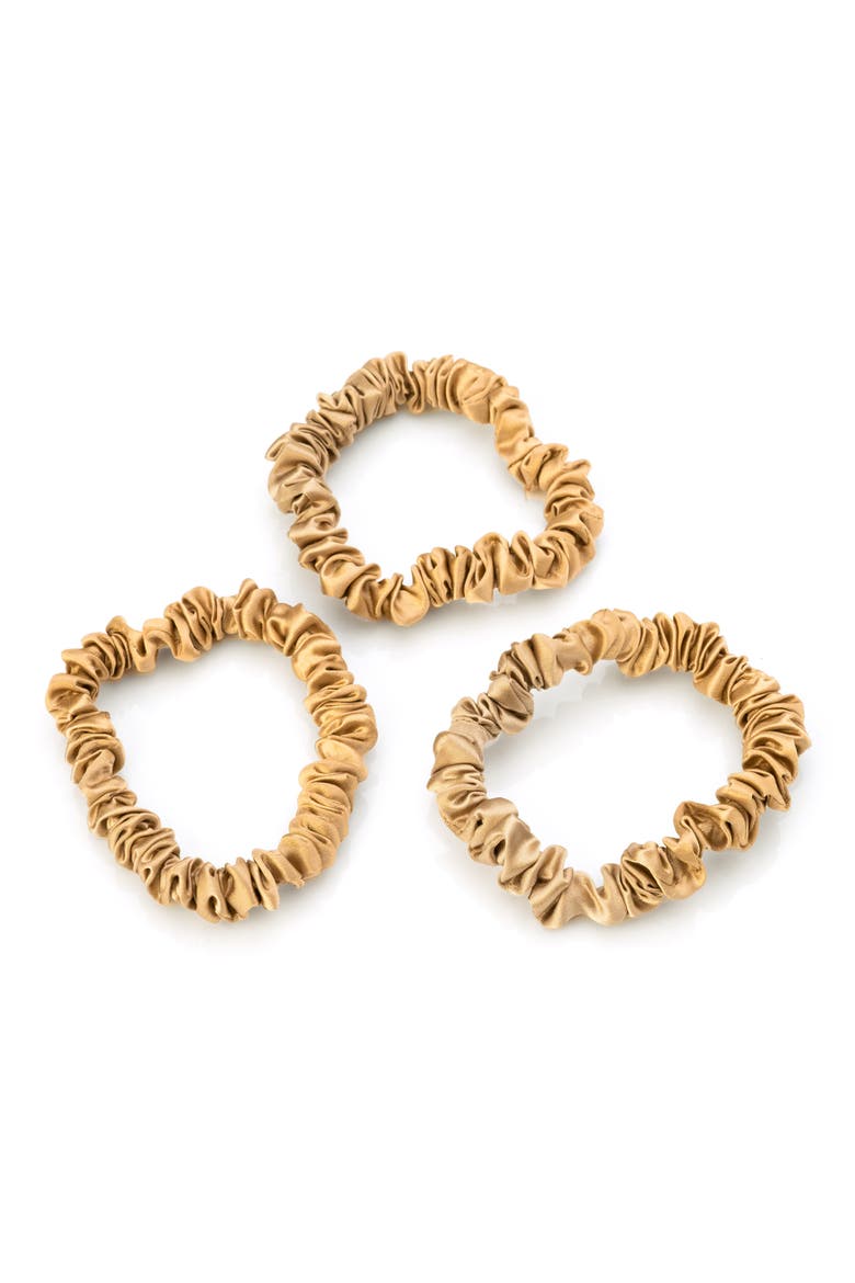 3-Pack Skinny Silk Scrunchies, Main, color, GOLD