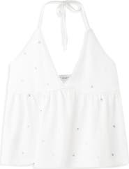MANGO TEEN Sequin Embroidered Cotton Halter Top