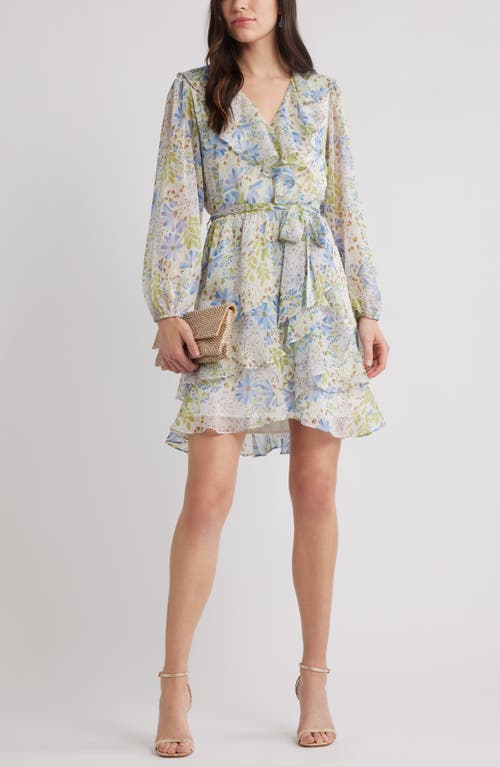 Chelsea28 Floral Ruffle Trim Long Sleeve Chiffon Minidress In Multi