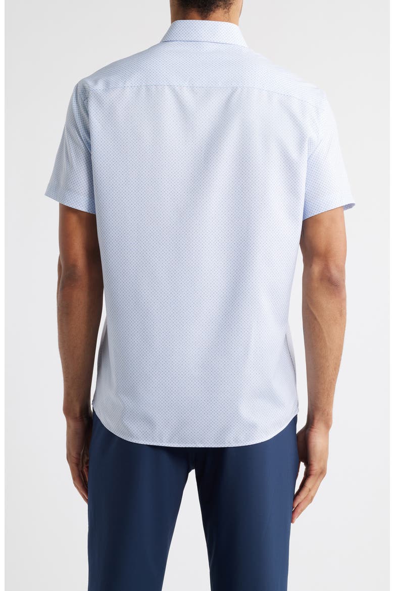 Champers Micromedallion Print Short Sleeve Performance Poplin Button-Up Shirt, Alternate, color, WHITE