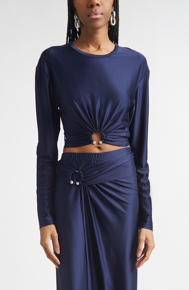 Rabanne Pierced Satin Crop Top, Main, color, Deep Navy