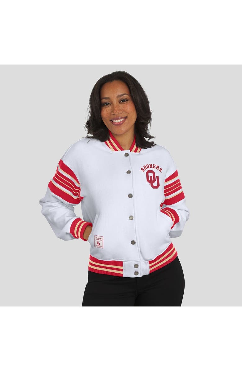 WEAR by Erin Andrews Women
s WEAR by Erin Andrews White/Crimson Oklahoma Sooners Satin Stitch Full-Snap Fleece Sweatshirt Jacket, Alternate, color, White