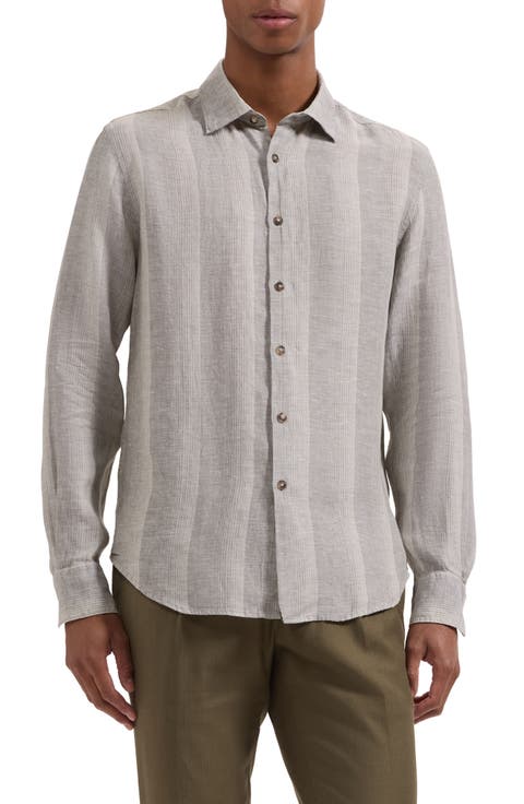 Julian Shaped Fit Shadow Stripe Linen Button-Up Shirt
