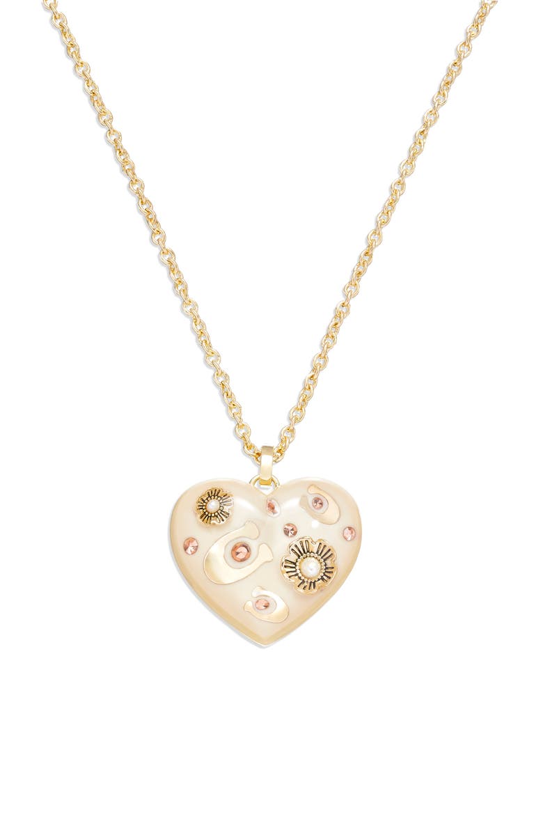 COACH Heart Pendant Necklace, Main, color, 