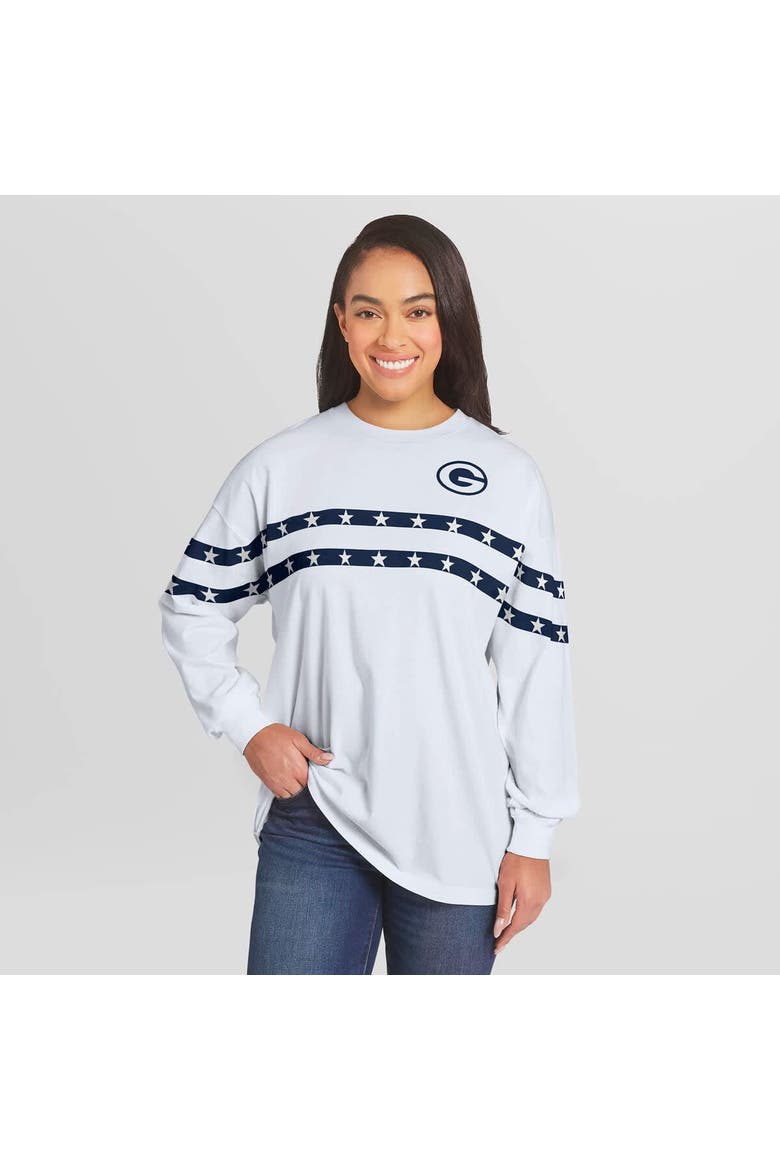 Women's WEAR by Erin Andrews  White Green Bay Packers Americana Stripe Long Sleeve T-Shirt, Main, color, White