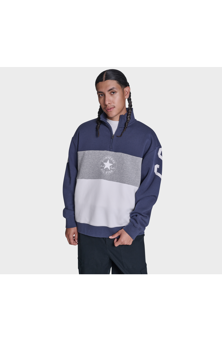 Converse Retro Stripe Relaxed Quarter-Zip Sweatshirt, Main, color, Converse Blue Multi