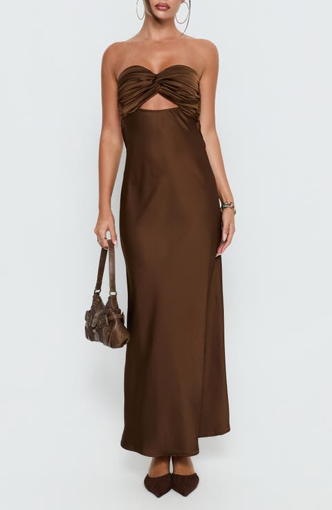 Faviola Strapless Satin Maxi Dress