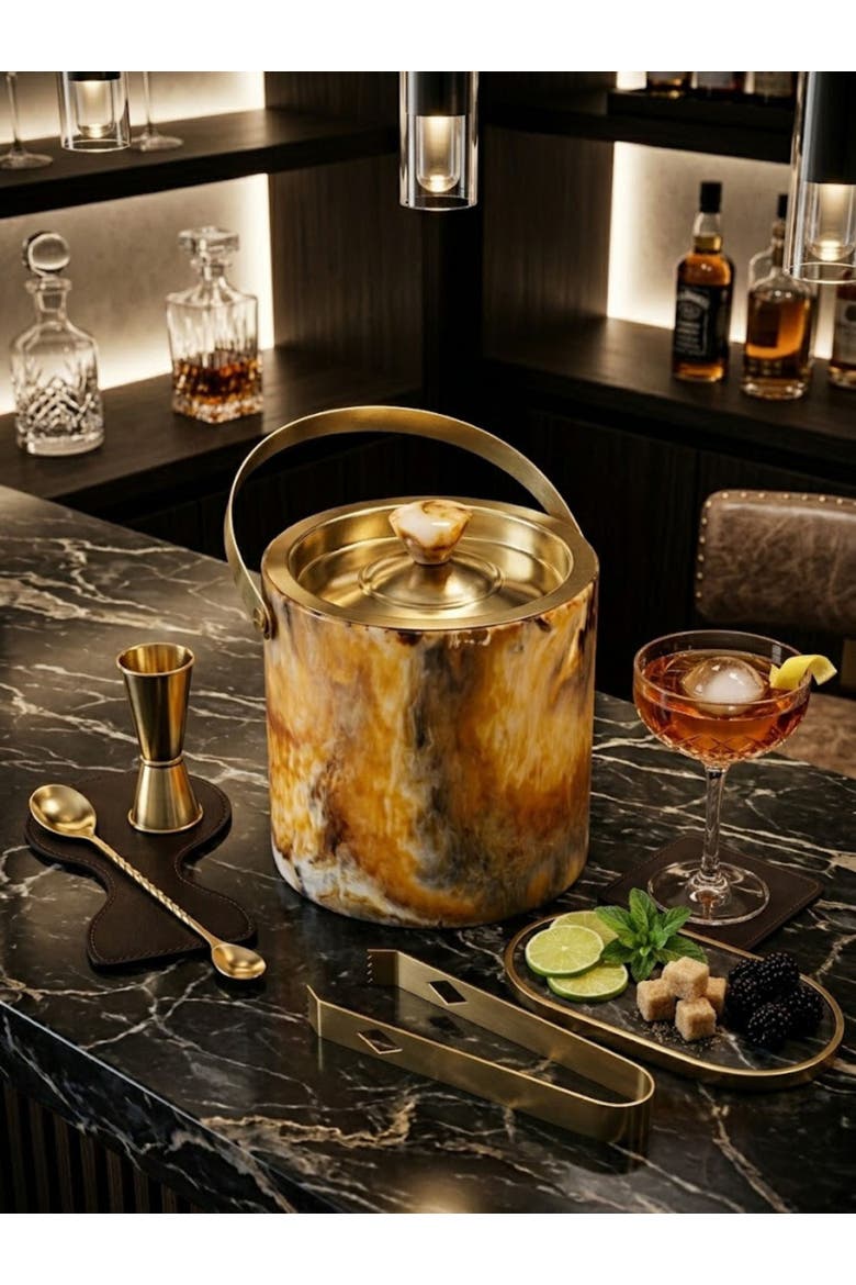 Kampai Ice Bucket with Tongs, Alternate, color, Brown