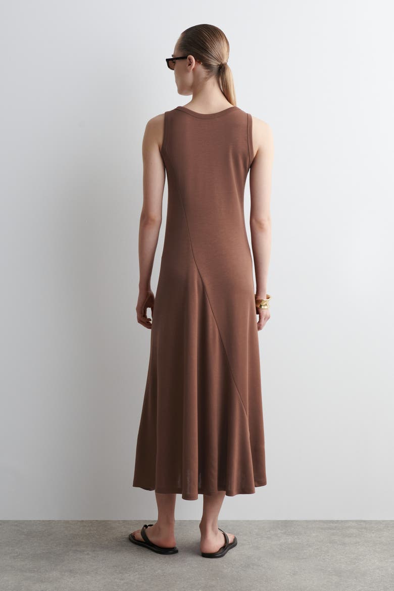 Asymmetric Jersey Midi Dress, Alternate, color, BROWN