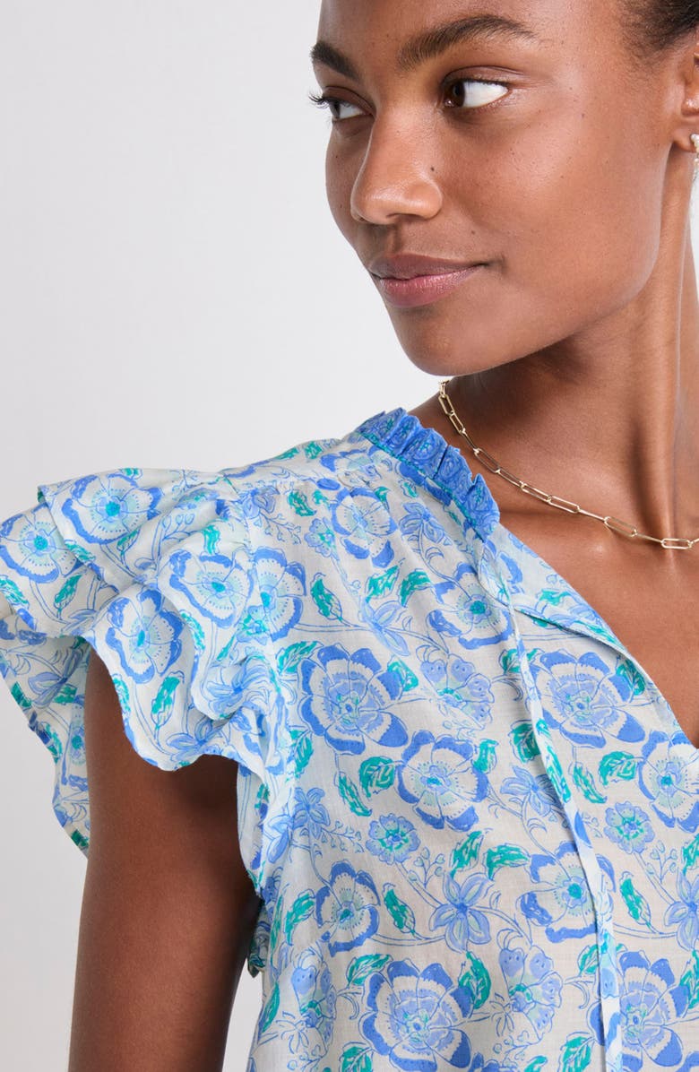 vineyard vines Print Ruffle Sleeve Top, Alternate, color, Frangipani Print Marsh/Blue