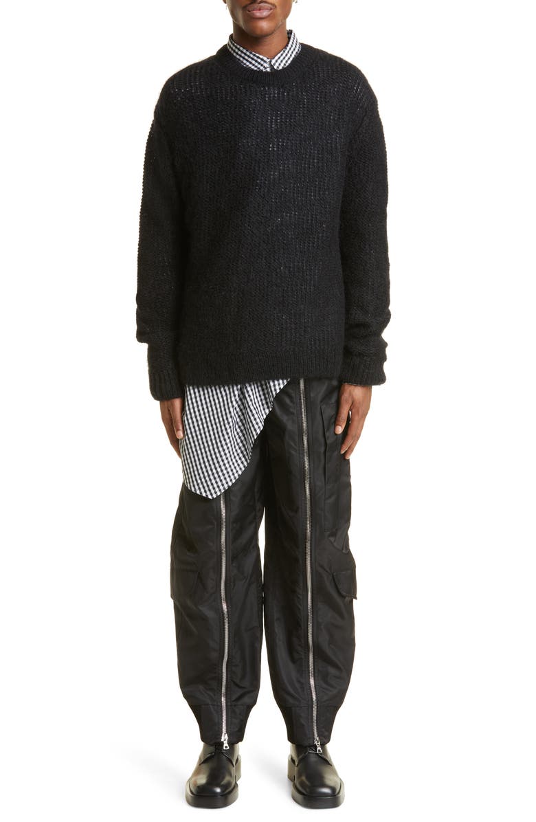 Simone Rocha Gingham Asymmetric Gathered Button-Up Shirt, Alternate, color,