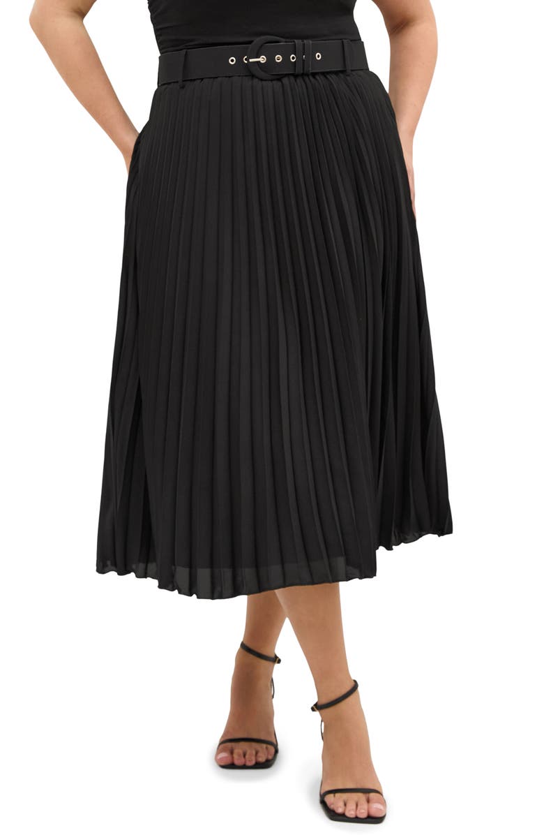 City Chic Petra Pleated Skirt, Main, color, Black