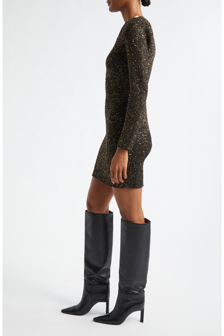 Cherry Sequin Long Sleeve Body-Con Minidress, Alternate, color, BLACK/ GOLD SEQUIN