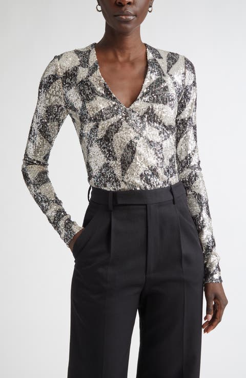 Cubist Geometric Sequin Top