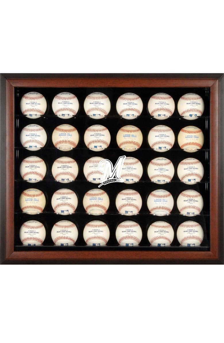 FANATICS AUTHENTIC Milwaukee Brewers Logo Brown Framed 30-Ball Display Case, Main, color, 