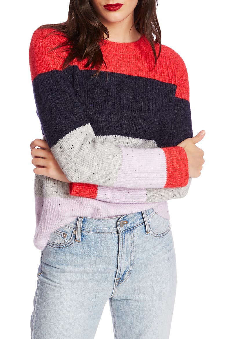 Colorblock Sweater, Main, color, BRIGHT ROUGE