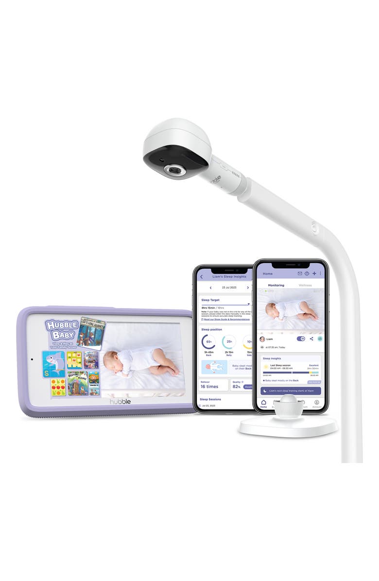 Hubble Connected Skyvision AI Pro Baby Monitor with Adjustable Crib Mount, Main, color, White
