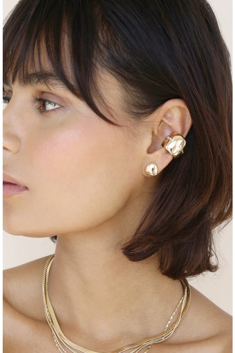 Center Cubic Zirconia Line Single Chunky Ear Cuff, Alternate, color, GOLD