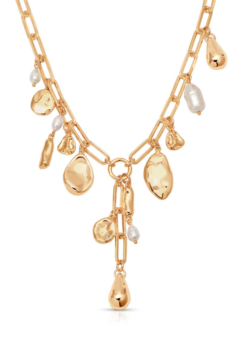 Liquid Metal Charm Y-Necklace, Main, color, GOLD