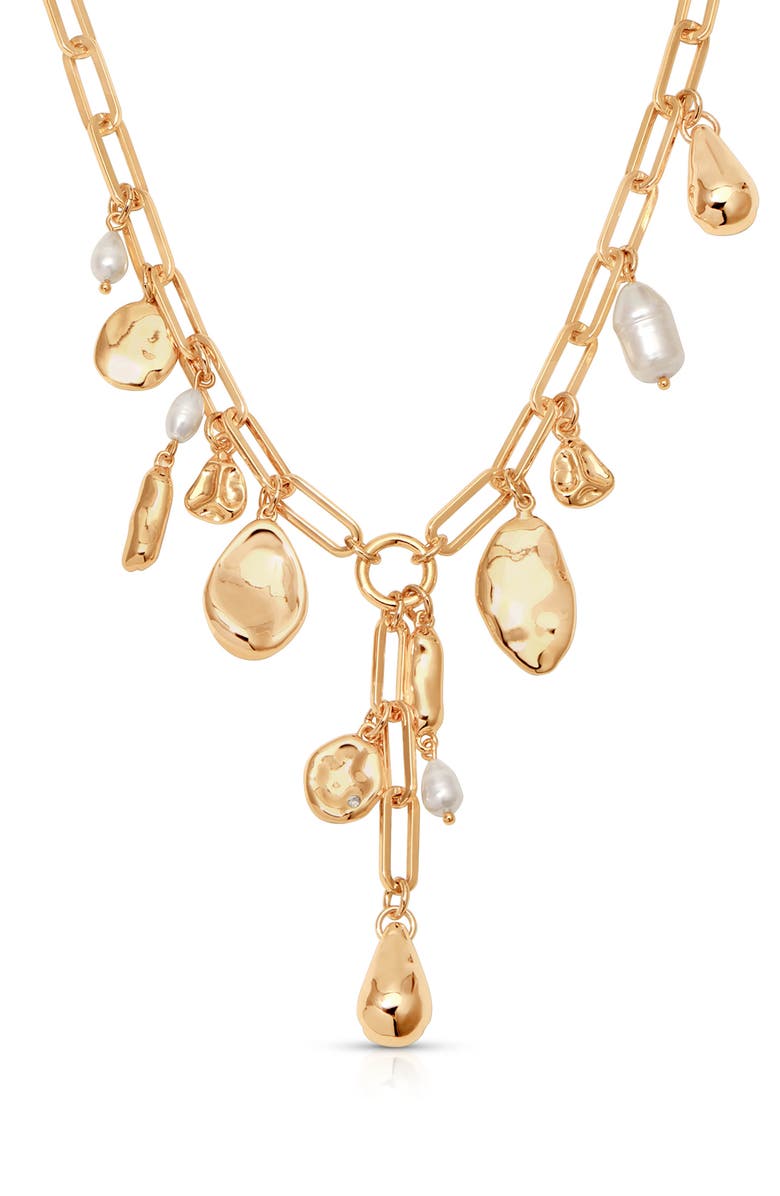 Ettika Liquid Metal Charm Y-Necklace, Main, color, Gold