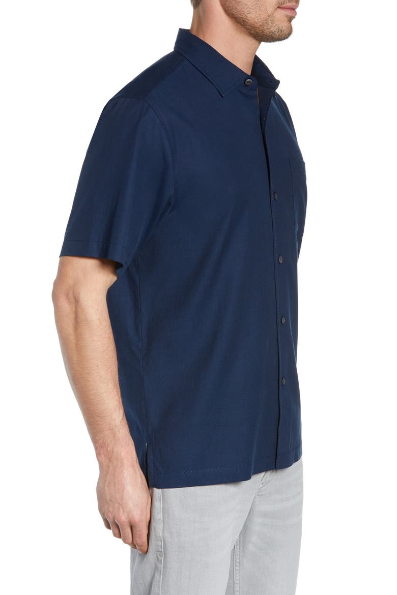Catalina Stretch Silk Blend Camp Shirt, Alternate, color, NAVY