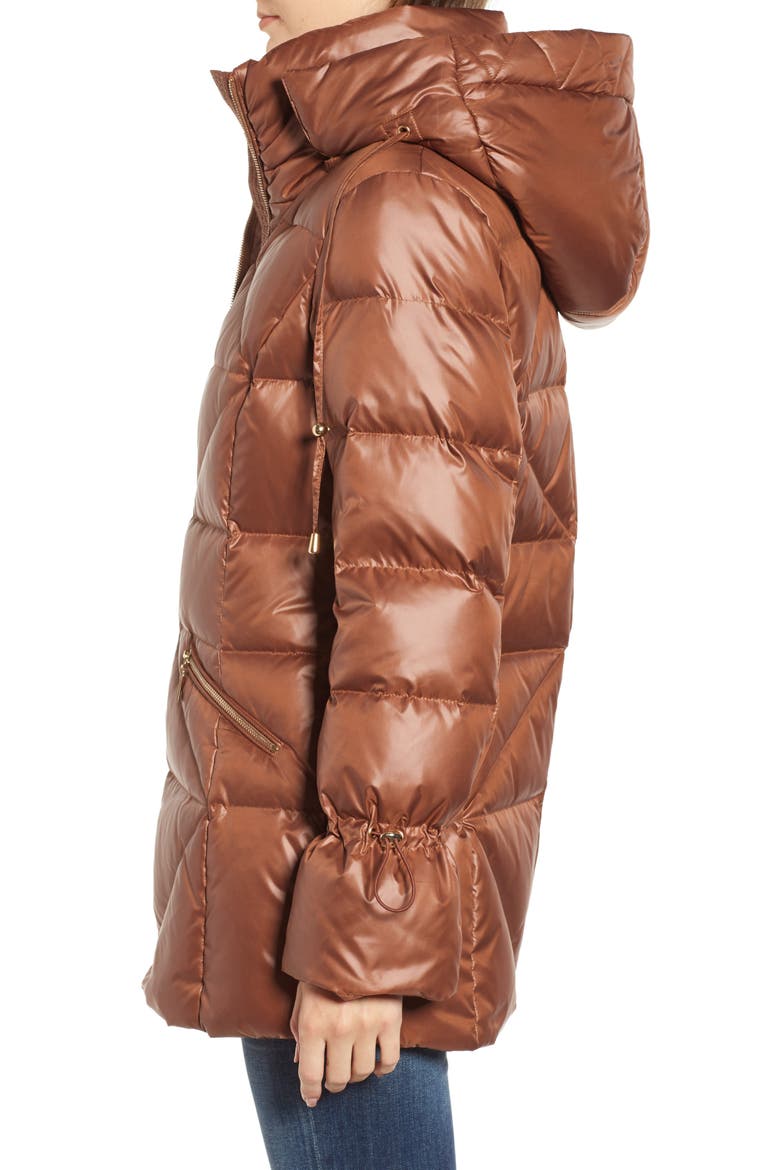 Cinched Sleeve Puffer Jacket, Alternate, color, RUST
