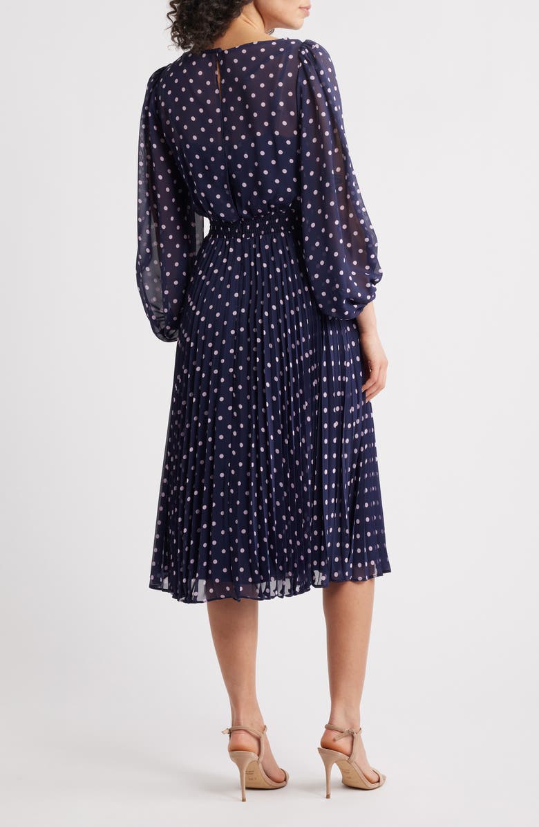Eliza J Polka Dot Illusion Neck Midi Dress, Alternate, color, 