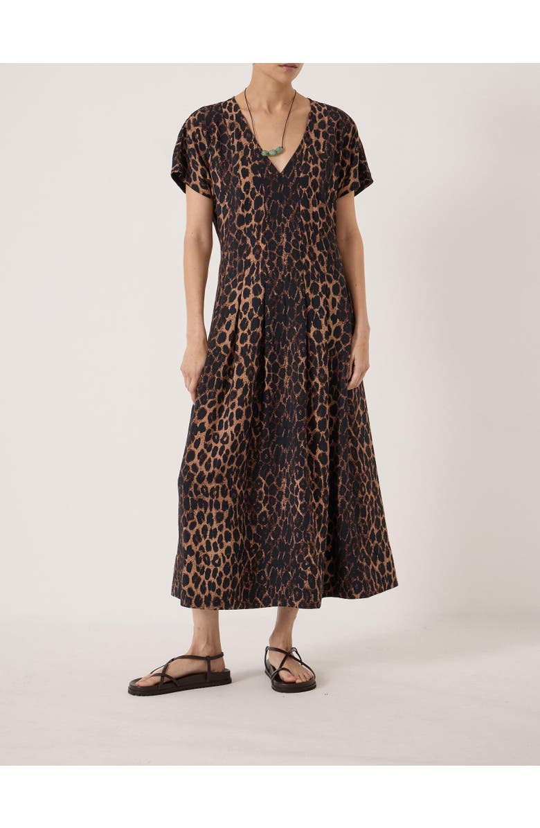 Hush Bronte Pleated Air Flow Midi Dress, Alternate, color, Natural Leopard Brown