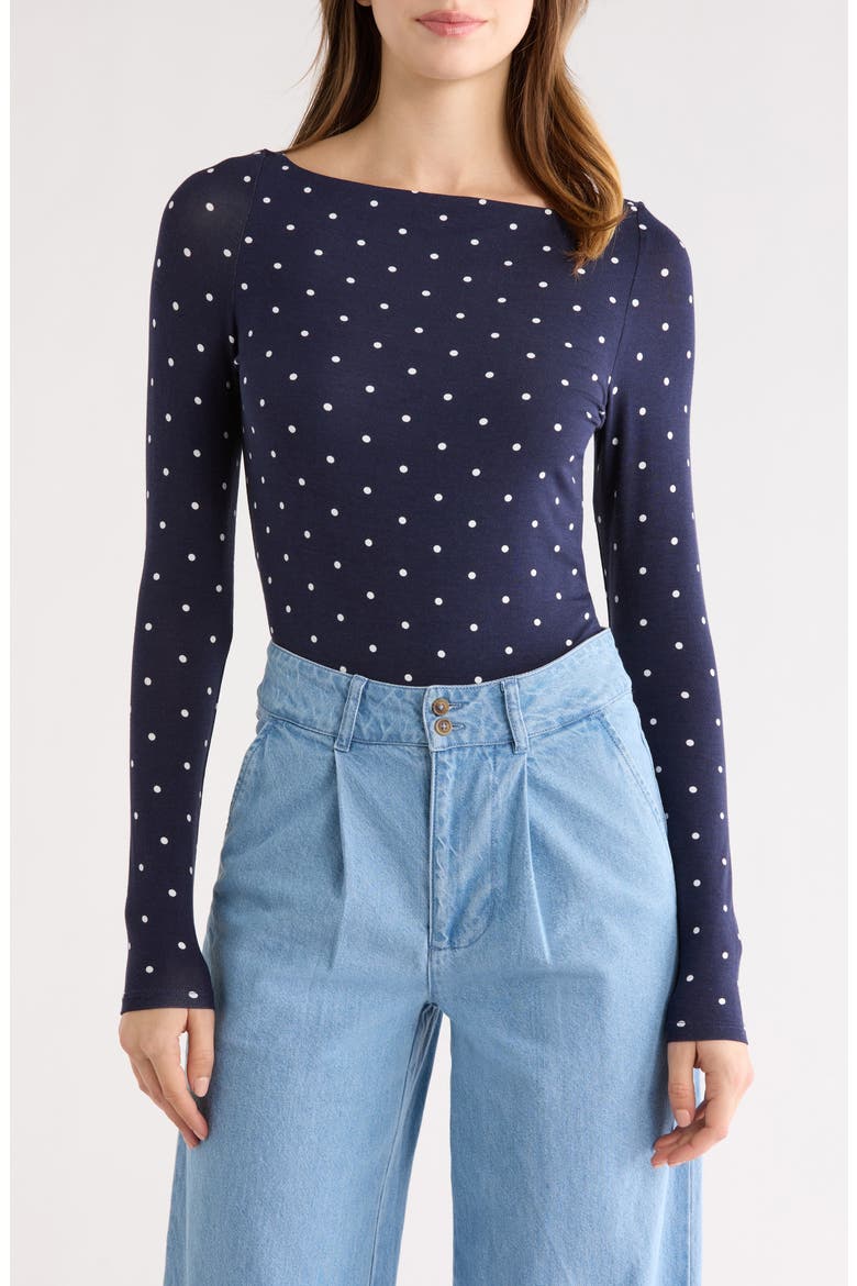 Shaina Polka Dot Long Sleeve Top, Main, color, WHITE/ NAVY
