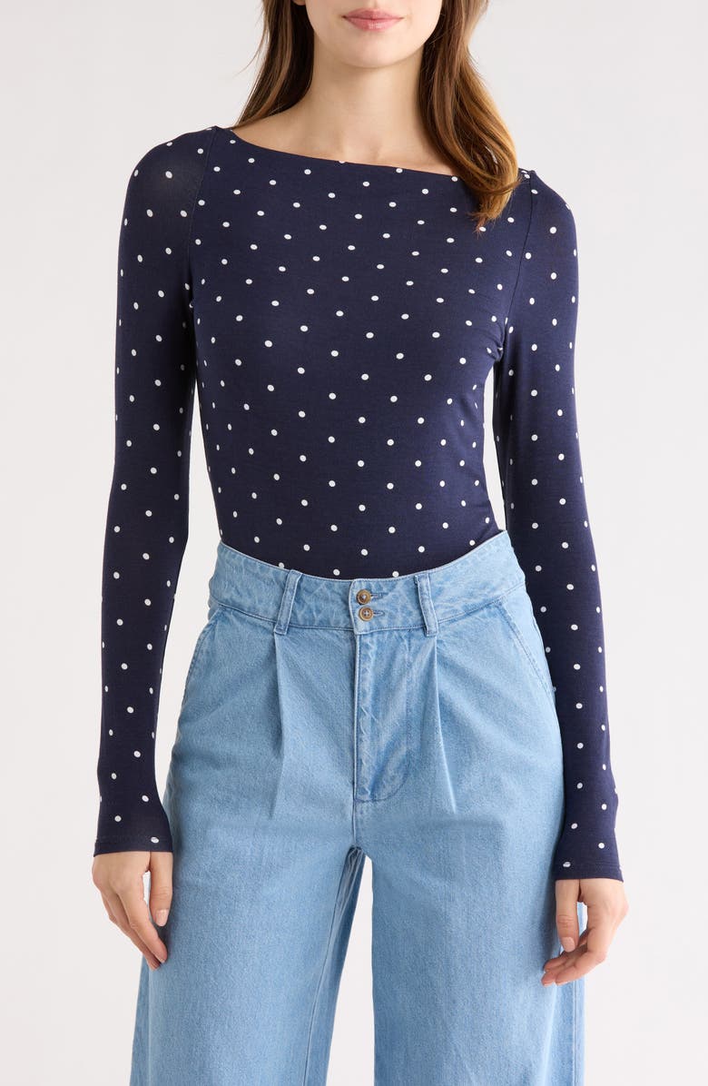PacSun Shaina Polka Dot Long Sleeve Top, Main, color, White/ Navy