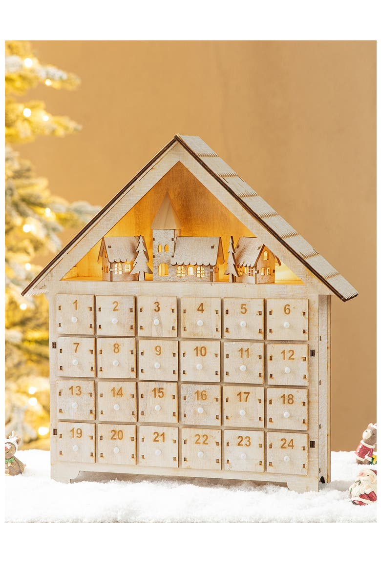 Christmas Lighted Wooden Village Advent Countdown Calendar, Alternate, color, Beige