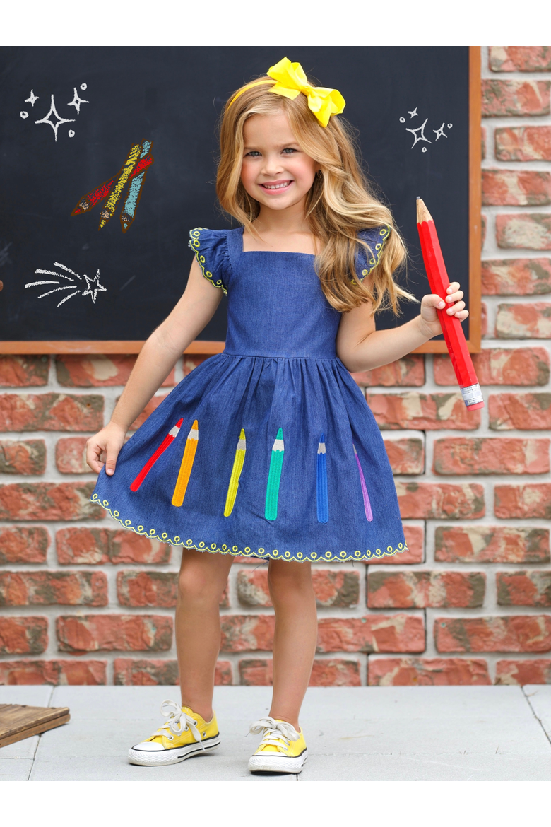 Pencil Me Pretty Embroidered Denim Dress, Alternate, color, Blue