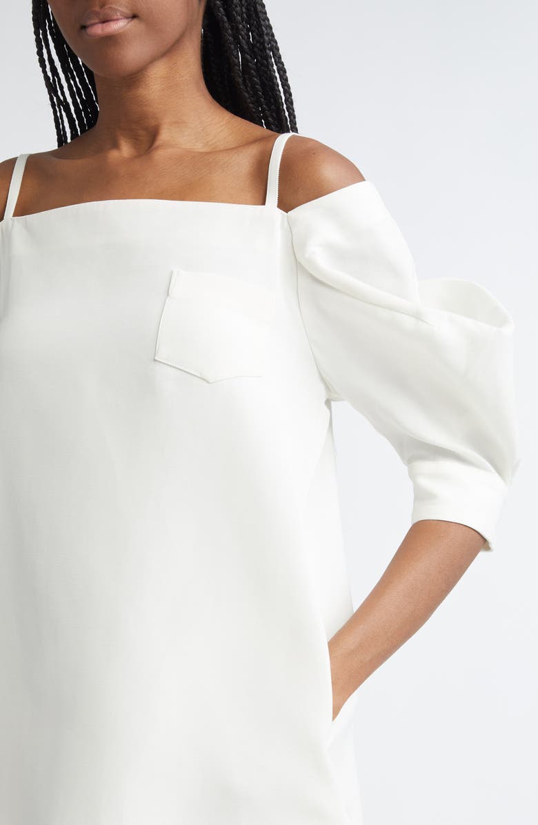 Sacai Cold Shoulder Silk & Cotton Double Face Shift Dress, Alternate, color,