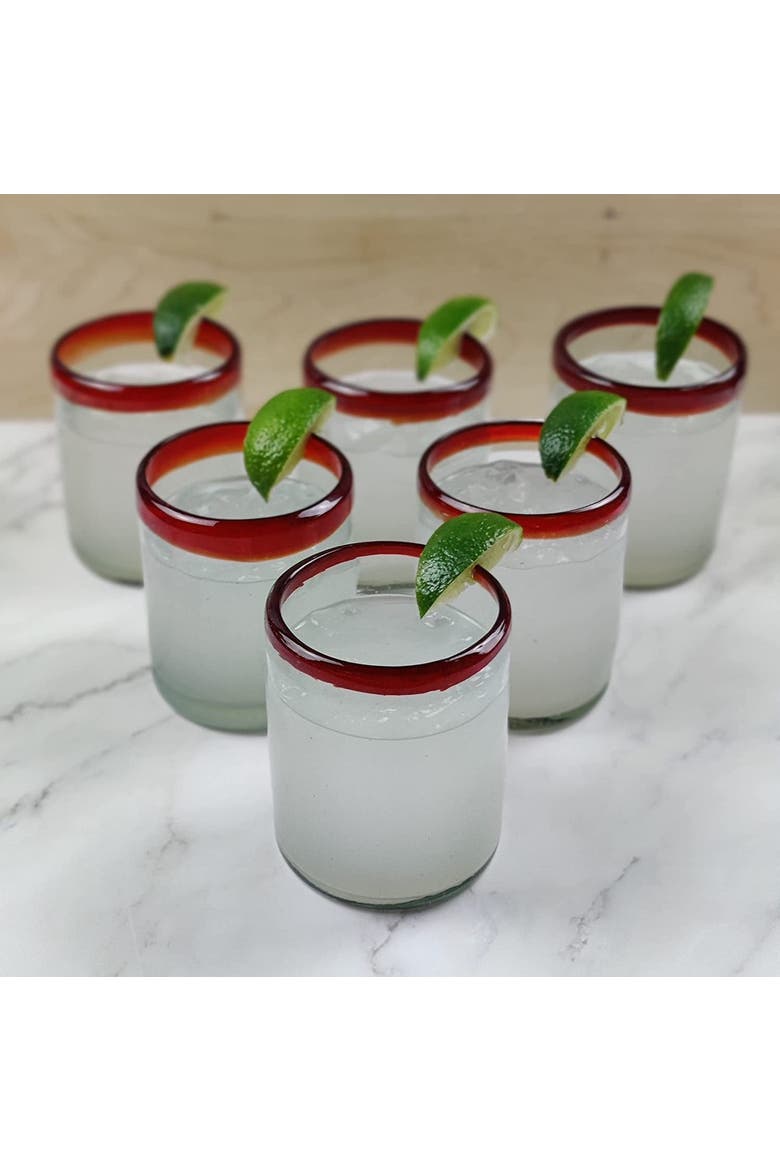 Rim Tumbler Glasses - Set of 6, Alternate, color, Red Rim