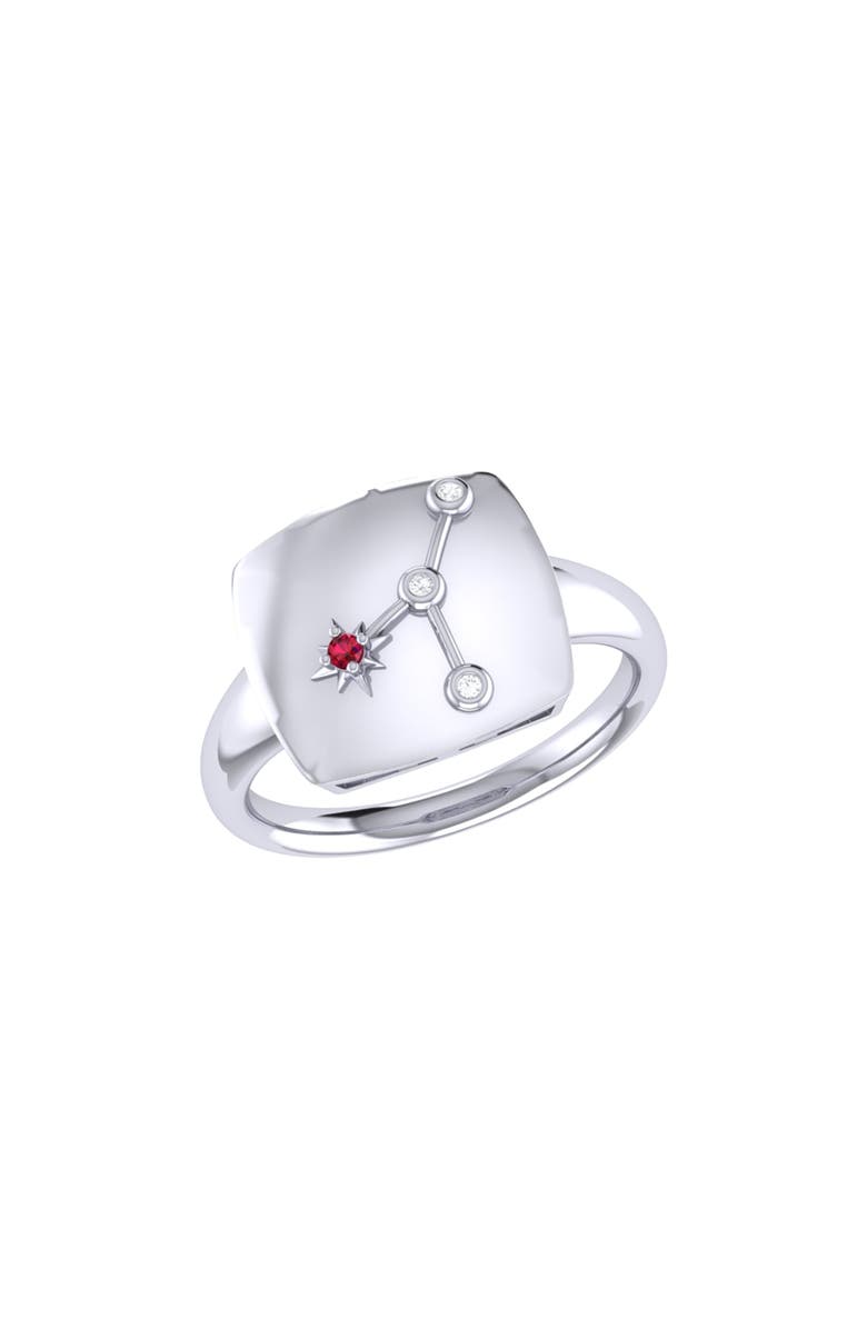 LuvMyJewelry Cancer Ruby & Diamond Signet Ring in Sterling Silver, Main, color, 