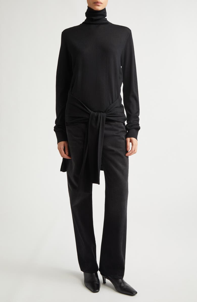 TOTEME Double Sleeve Wool & Silk Turtleneck Sweater, Alternate, color, Black