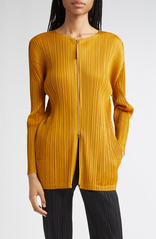 Issey Miyake Pleats Please  Monthly Colors September Pleated Longline Zip Jacket In Orange