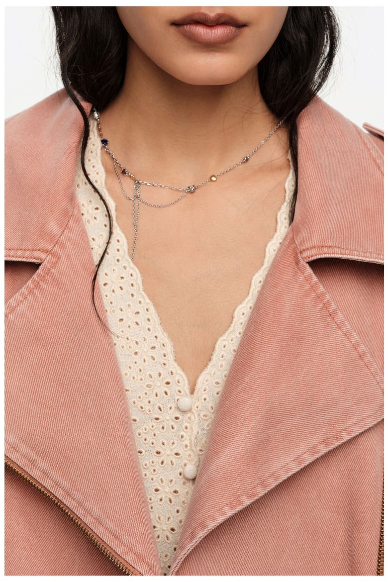 Denim double-breasted jacket, Alternate, color, PEACH
