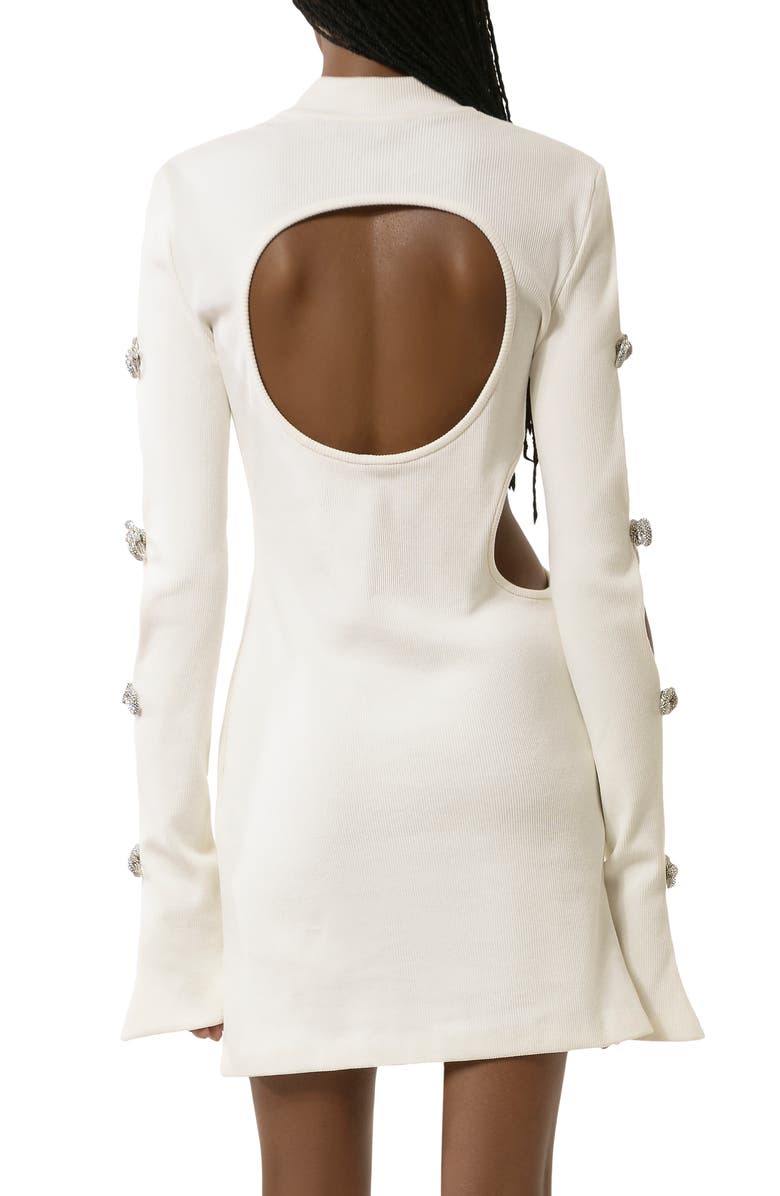 Mach & Mach Mach and Mach Crystal Bow Long Sleeve Cutout Knit Minidress, Alternate, color,
