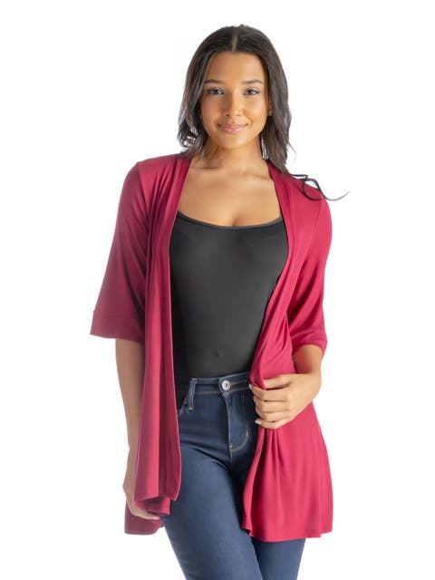 Open Front Elbow Length Sleeve Cardigan