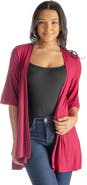 24seven Comfort Apparel Open Front Elbow Length Sleeve Cardigan