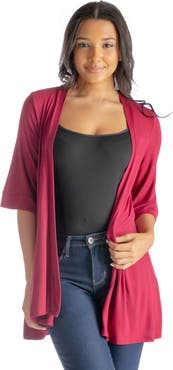 24seven Comfort Apparel Open Front Elbow Length Sleeve Cardigan
