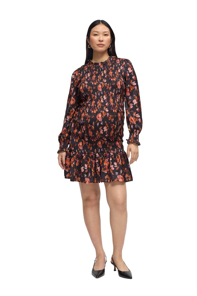 The RSVP Smocked Mini Maternity Dress, Main, color, Blur Floral Pink