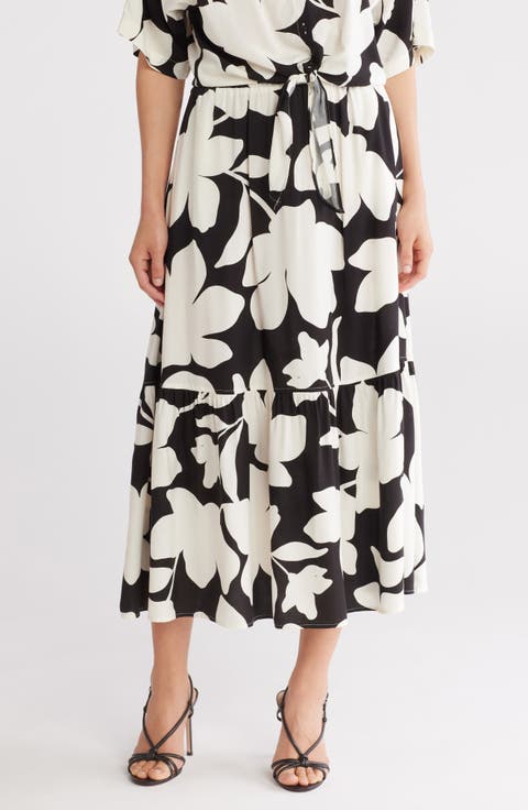 Tiered Pull-On Midi Skirt