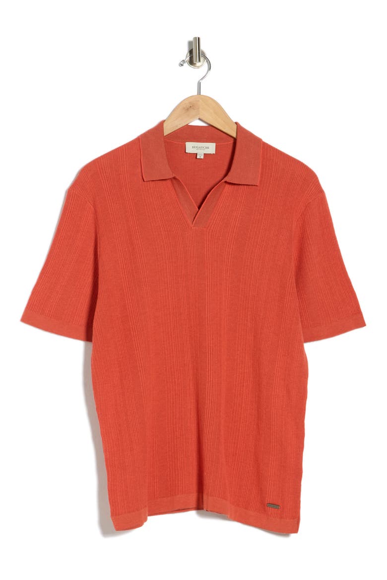 Johnny Collar Ribbed Cotton & Silk Polo Sweater, Alternate, color, PAPRIKA